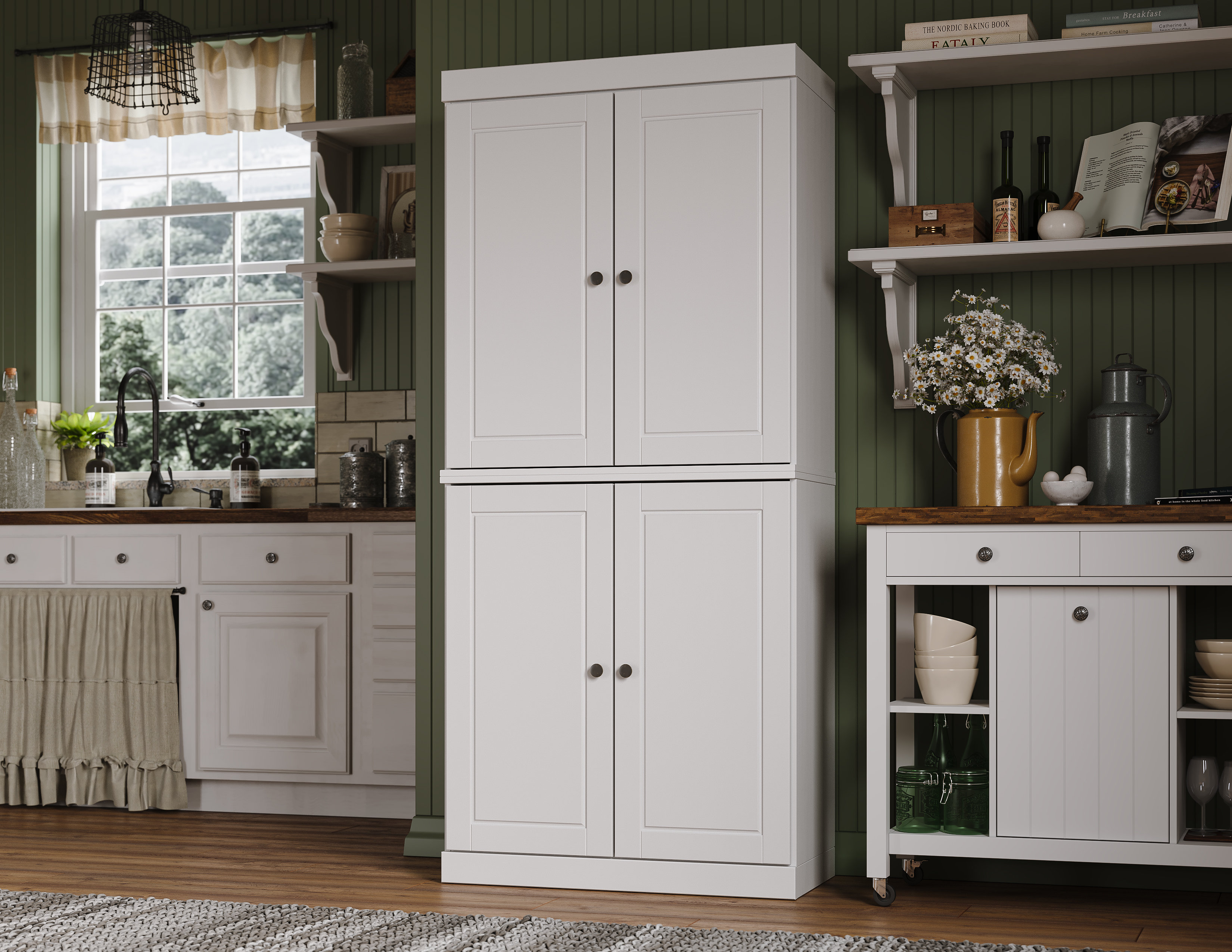Hokku Designs Bryanie 100% Solid Wood 32" Wide Kitchen Pantry with ...
